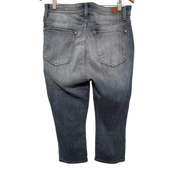 Judy Blue Jeans Women Size 14W* High Rise Distressed Patch Capri Fit JB82185MD - Picture 2 of 12